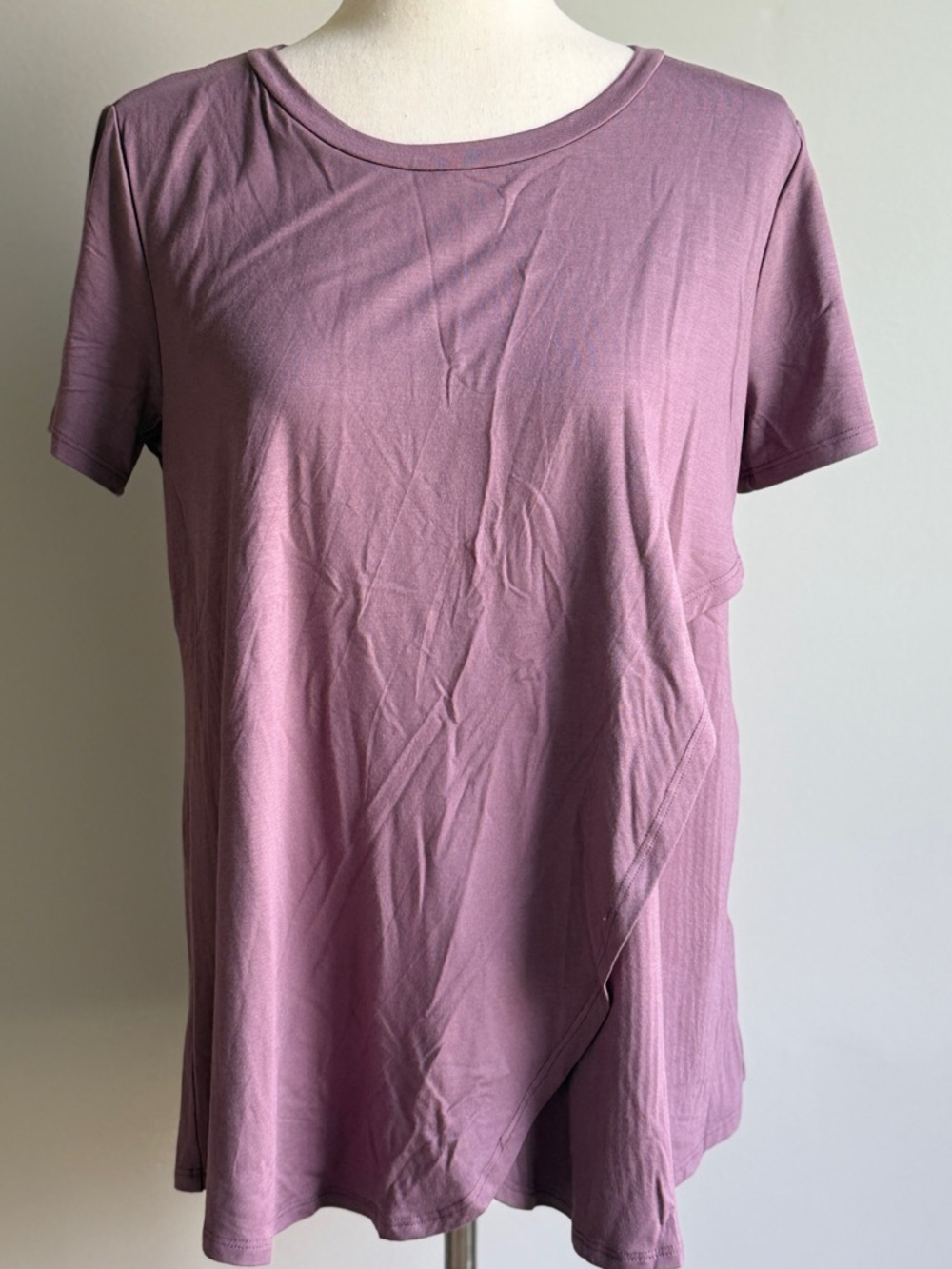 Hello MIZ Mauve Layered Wrap Front Maternity Nursing Short Sleeve Top